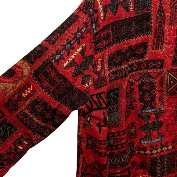 Chico's Size 1 US 8 Tunic Top Linen Aztec Southwest Button Front Red Tortoise Bu - Picture 5 of 11